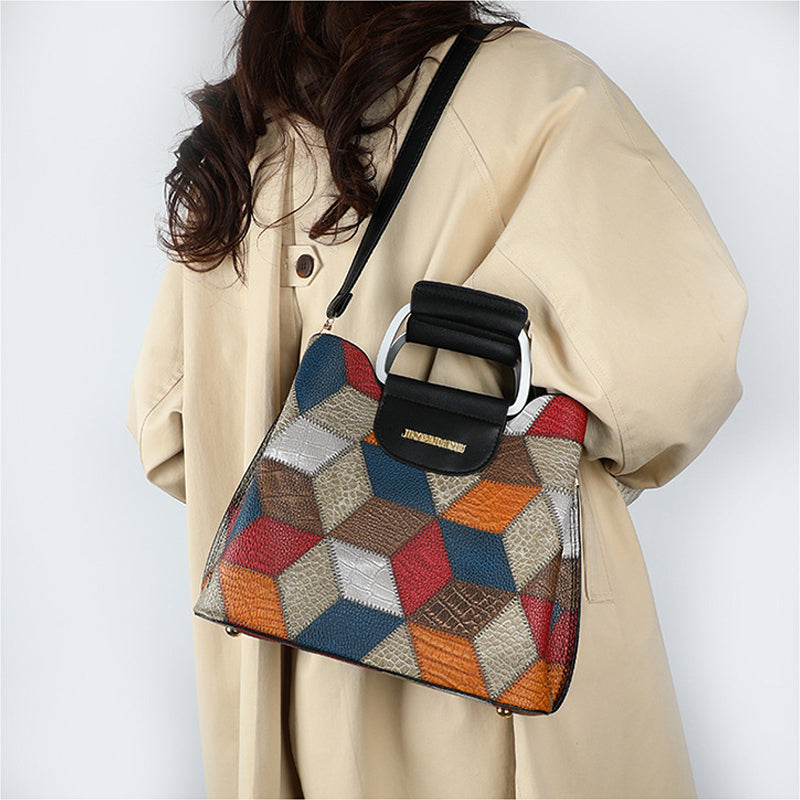 Сумка через плечо с несколькими отделениями в полосатую клетку