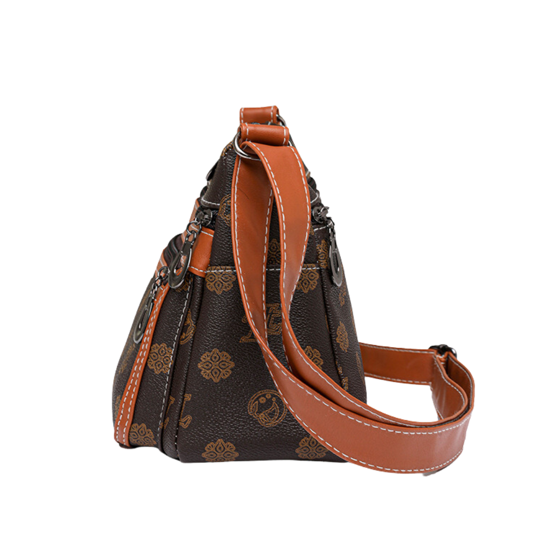 Маленькая квадратная сумка-мессенджер с принтом в стиле ретро и несколькими молниями